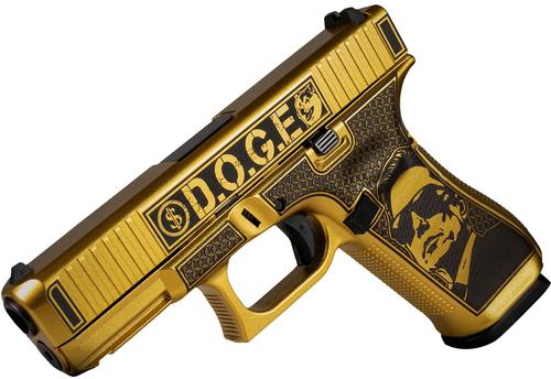 Glock G19 Gen5 D.O.G.E Pistol UA195S204NDGE, 9mm Luger, 4.02in, Glamour Glock Gold Textured, Glamour Glock Gold Cerakote Finish, 15 Rds