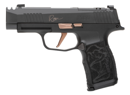 Sig Sauer P365XL Rose Optic Ready Pistol, 9mm, 3.10in, Rose Engraved Grips, Black w/Rose Gold Accents Finish, 12 Rds