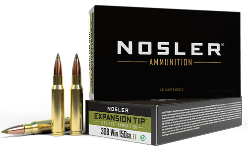 Nosler E-Tip Rifle Ammunition 40034, 308 Win, E-Tip Lead-Free, 150 gr, 2750 fps, 20 Rd/Bx