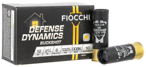 Fiocchi Defense Dynamics Shotshells 12BK008, 12 Gauge, 2-3/4", 8 Pellets, 1325 fps, #00 Buckshot, 10 Rds/box