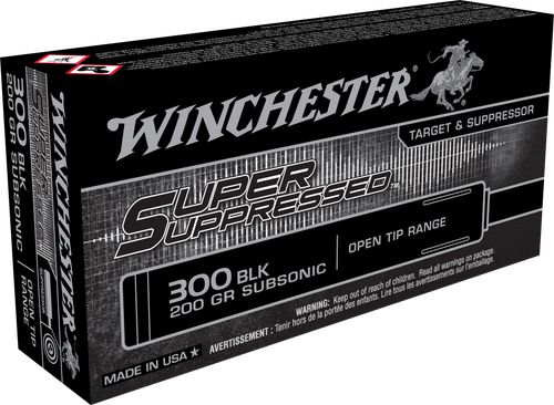 Winchester Super Suppressed Rifle Ammunition SUP300BLK, 300 Blackout, Open Tip, 200 GR, 1060 fps, 20 Rds/Bx