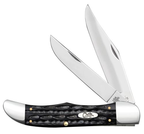 Case Jigged Buffalo Horn Folding Hunter Pocket Knife w/Leather Sheath