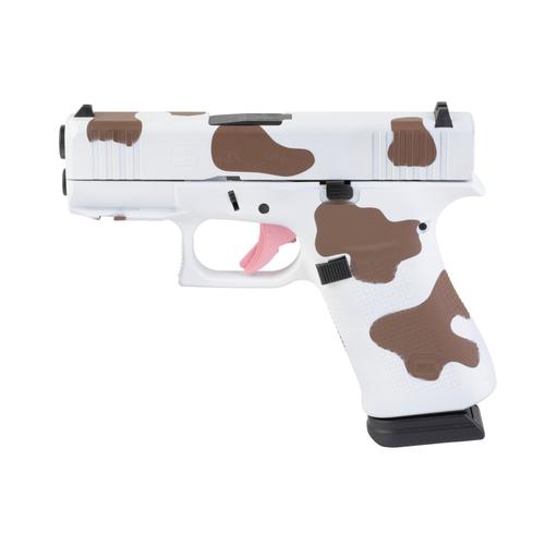 Glock G43X Pistol, 9mm, 3.41in, Textured Polymer, Brown Cow Print Cerakote Finish, 15 Rds