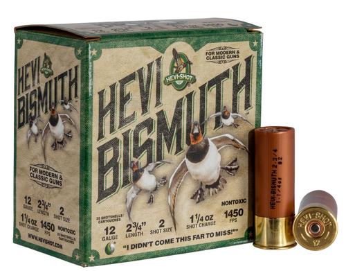 HEVI-Shot HEVI-Bismuth Shotshells HS14702, 12 Gauge, 2-3/4", 1 1/4 oz, 1450 fps, #2 Shot, 25 Rds/box