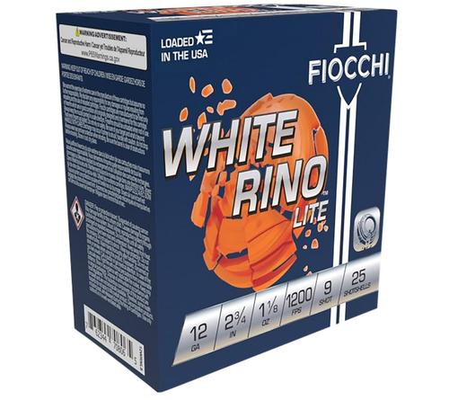 Fiocchi White Rino Lite Shotshells 12WRNL9, 12 Gauge, 2-3/4", 1 1/8 oz, 1200 fps, #9 Lead Shot, 25 Rds/box