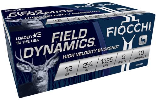 Fiocchi Field Dynamics Shotshells 12HV9P, 12 Gauge, 2-3/4", 9 Pellets, 1325 fps, #00 Buckshot, 10 Rds/box