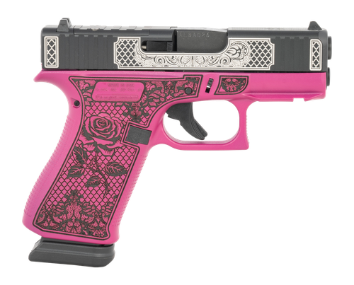 Glock G43X MOS Pistol, 9mm, 3.41in, Pink Rose Custom Textured Polymer Grips, 15 Rds