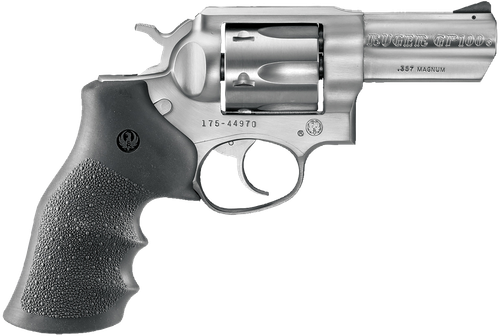 Ruger GP-100 (KGPF-331) DA/SA Revolver 1715, 357 Magnum, 3 in Hvy BBL, Rubber Grip, Satin Stainless Finish, 6 Rd, Fixed Sights