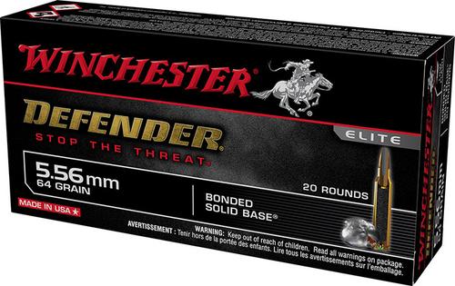 Winchester Defense Rifle Ammunition S556PDB, 223 Remington/5.56 NATO, Bonded Solid Base, 64 GR, 2800 fps, 20 Rd/bx