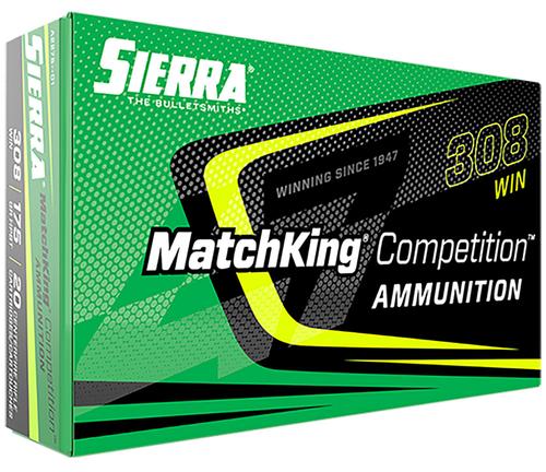 Sierra MatchKing Competition Rifle Ammunition A227501, 308 Win, Sierra MatchKing BTHP, 175 gr, 20 Rd/Bx