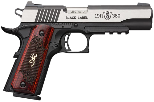 Browning 1911-380 Black Label Medallion Pistol 051970492, 380 ACP, 3.63", Wood Grips, Engraved, 8 Rd