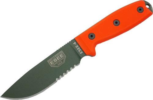 ESEE Knives ESEE-4 Fixed Blade Knife w/Olive Drab Partially Serrated Blade, Black Sheath (ESEE-4S-OD)