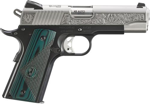 Ruger SR1911 Mayodan, NC Edition Pistol 16704, 45 ACP, 4.25in, Black/Green Deluxe Checkered G10, Black Anodized Finish, 7 Rds