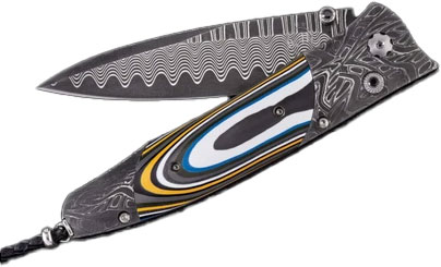 William Henry Gentac Octane Folding Knife, Wave Damascus Blade, Hand-Forged Damascus and Fordite Handle (B30OCTANE)