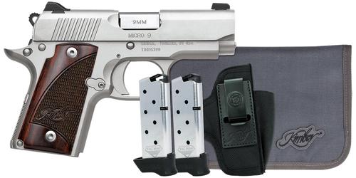 Kimber Micro 9 RTC Bundle Pistol 3300250, 9mm, 3.15", Rosewood Grips, Kimpro II Silver Finish, w/Holster, 7 Rds