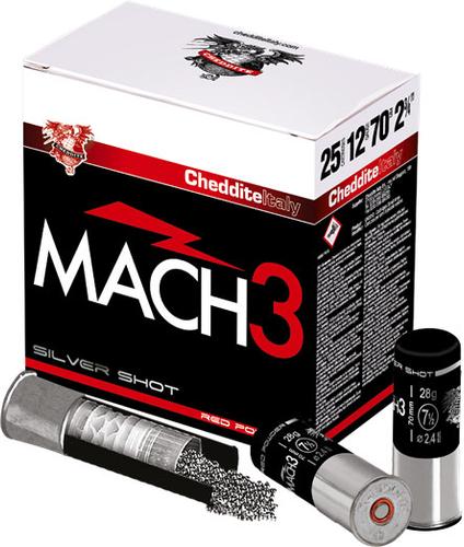 Cheddite Mach 3 Silver Target Loads MACH2875, 12 Gauge, 2-3/4", 1 oz, 1300 fps, #7.5 Shot, 25 Rd/bx
