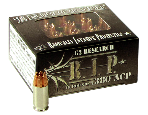 G2 Research R.I.P. Pistol Ammunition G2RIP380ACP, 380 ACP, RIP Hollow Point, 62 GR, 1250 FPS, 20 Rd/bx