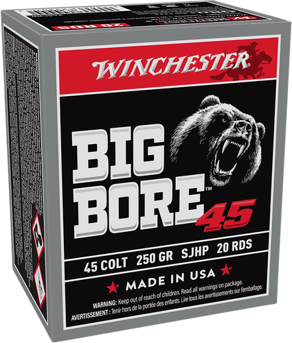 Winchester Big Bore Rifle Ammunition X45CBB, 45 Colt, Semi JHP, 250 gr, 845 fps, 20 Rd/Bx