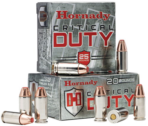Hornady Critical Duty Pistol Ammunition 90236, 9mm, FlexLock, 135 GR, 1010 fps, 25 Rd/bx