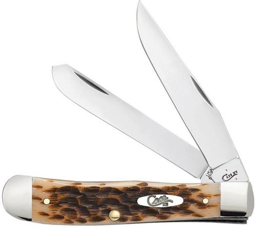 Case Amber Bone Peach Seed Jig Trapper Pocket Knife w/Clip (06540)