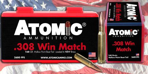 Atomic Rifle Ammunition 00460, 308 Winchester, MatchKing, 168 GR, 2718 fps, 20 Rds/Bx