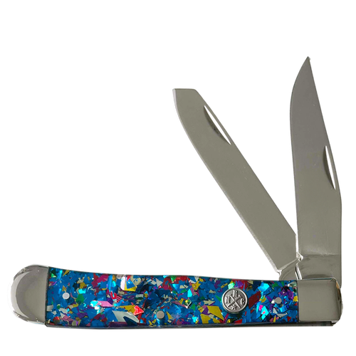 Whiskey Bent Knives Trapper Knife w/Clip Point & Spey Blade, Blue Infusion Handle (RN11-81)