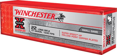 Winchester Super-X Super Speed HV Rimfire Ammunition X22LRHSS1, 22 LR, Hollow Point (HP), 37 GR, 1330 fps, 100 Rd/bx