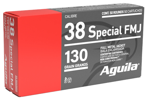 Aguila Pistol Ammunition 1E382521, 38 Special, Full Metal Jacket, 130 GR, 900 fps, 50 Rd/bx