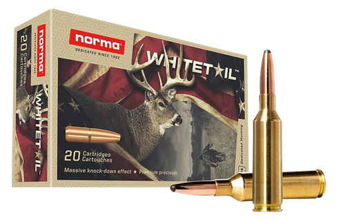 Norma Whitetail Rifle Ammunition 20166592, 6.5 PRC, Pointed Soft Point, 140 gr, 2657 fps, 20 Rd/Bx