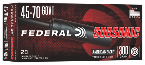 Federal Subsonic Rifle Ammunition, 45-70 Gov, Target Soft Point, 300 GR, 1000 fps, 20 Rnds