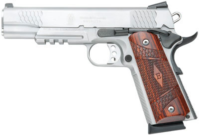 Smith & Wesson 1911 eSeries Pistol 108411, 45 ACP, 5 in, Laminate Wood Grip, Stainless Finish, 8 Rd