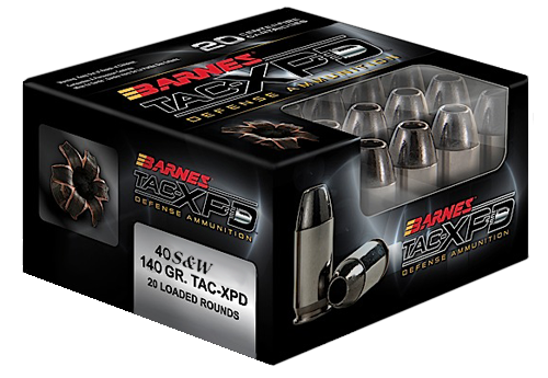Barnes Tactical Personal Defense Handgun Ammunition 21554, 40 S&W, Barnes TAC-XP, 140 GR, 1120 fps, 20 Rd/bx