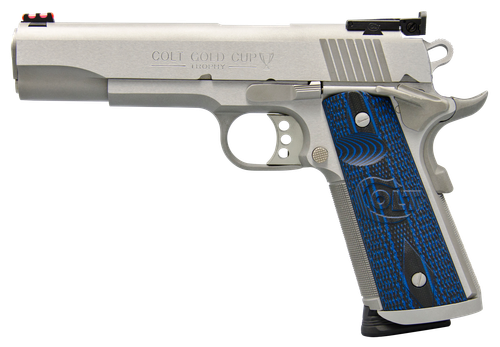 Colt 1911 Gold Cup Trophy SAO Pistol O5073XE, 38 Super, 5", Blue/Black G10 Grips, Stainless Steel Finish, 9 Rds