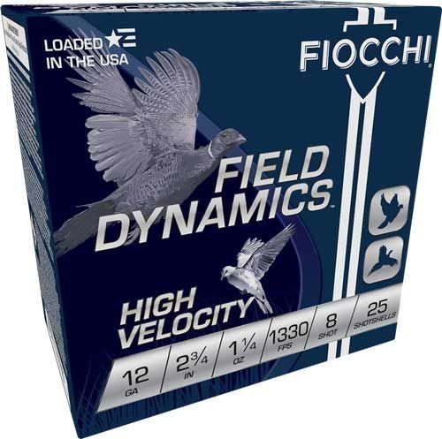 Fiocchi High Velocity 12HV8, 12 Gauge, 2-3/4", 1-1/4 oz, 1330 fps, #8 Lead Shot, 25 Rds/Bx
