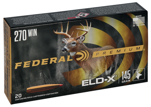 Federal Premium Rifle Ammunition P270ELDX1, 270 Win, Extremely Low Drag-eXpanding, 145 gr, 2890 fps, 20 Rd/Bx
