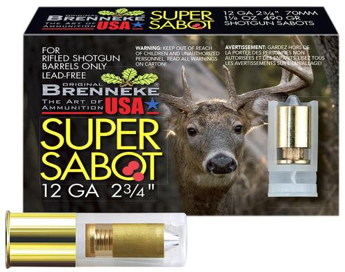 Brenneke Super Sabot Shotshells SL122SUS, 12 Gauge, 2-3/4", 1 1/8 oz, 1407 fps, Sabot Slug, 5 Rds/box