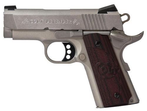 Colt Defender Pistol O7000XE, 45 Automatic Colt Pistol ACP, 3", Black Cherry G10 Grips, Stainless Finish, 7 Rds