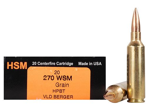 HSM Trophy Gold Rifle Ammunition 270WSM150VLD, 270 WSM, Berger Hunting VLD, 150 GR, 2841 fps, 20 Rd/bx