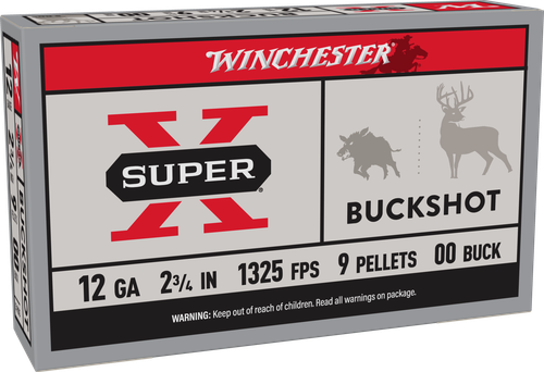 Winchester Super X Buckshot XB1200, 12 Gauge, 2-3/4", 9 Pellets, 1325 fps, #00 Buffered Lead Buckshot, 5 Rd/bx