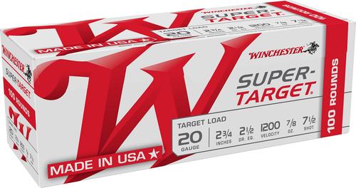 Winchester Super Target Shotshells TRGT207VP, 20 Gauge, 2-3/4", 7/8 oz, 1200 fps, #7.5 Lead Shot, 100 Rds/bx