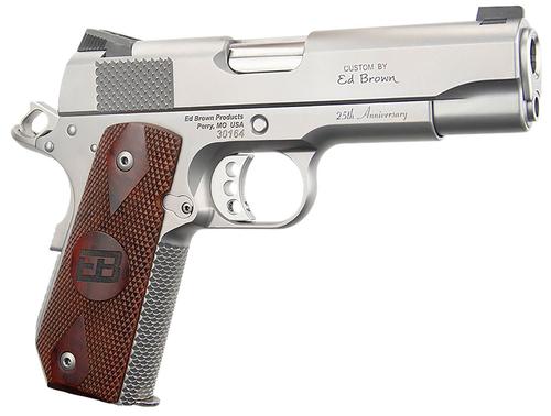 Ed Brown Kobra Carry 25th Anniversary Pistol KCSS25, 45 ACP, 4.25in, Double Diamond Checkered Cocobolo w/EB Logo, Industrial Stainless Finish