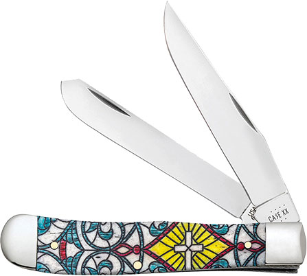 Case Smooth Natural Bone w/Cross Artwork Trapper Pocket Knife (38817)