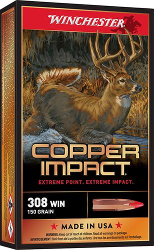 Winchester Copper Impact Rifle Ammunition X308CLF, 308 Winchester, Extreme Point, 150 Gr, 2810 fps, 20 Rds/bx