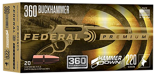 Federal Premium HammerDown Rifle Ammunition LG360BH1, 360 Buckhammer, Soft Point, 220 gr, 20 Rd/Bx