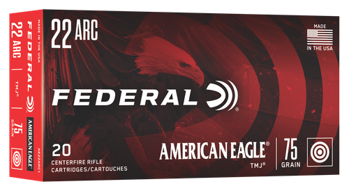 Federal American Eagle Rifle Ammunition, 22 ARC, Total Metal Jacket, 75 GR, 2975 fps, 20 Rds/Bx