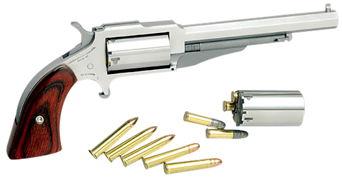 North American Earl 1860 Style Single Action Only Revolver 18604C, 22 LR / 22 WMR, 4 in, Wood Grip, Stainless Finish, Bead Front Sight, 5 Rd