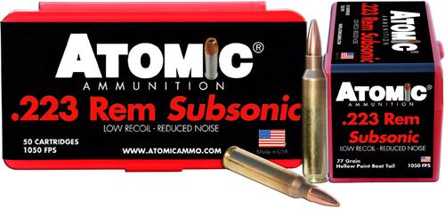 Atomic Subsonic Rifle Ammunition 00429, 223 Remington/5.56 NATO, HPBT, 77 GR, 1050 fps, 50 Rds/Bx