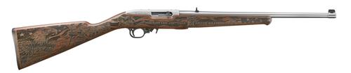 Ruger Exclusive 10/22 250th Anniversary Rifle 32038, 22 LR, 18.5", Walnut Engraved "Made in the 250th..." Stock, Satin Stainless Finish, 10 Rds.