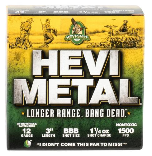 HEVI-Metal Longer Range Shotshells HS38008, 12 Gauge, 3", 1 1/4 oz, 1500 fps, BBB Shot, 25 Rds/bx