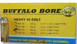 Buffalo Bore Handgun Ammunition 3C/20, 45 Colt +P, Jacketed Hollow Point (JHP), 260 GR, 1450 fps, 20 Rd/Bx
